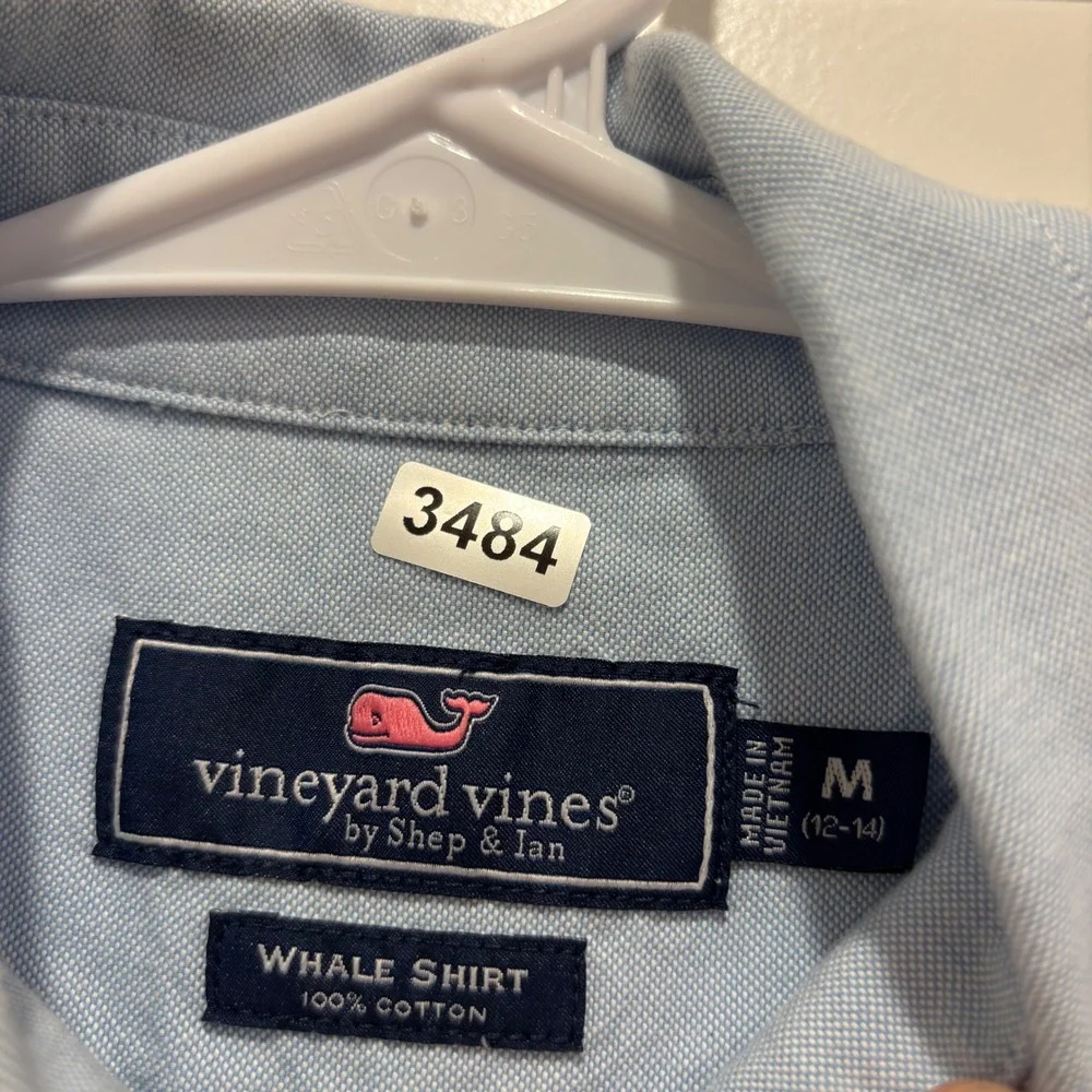 Vineyard Vines Boys Light Blue Whale Shirt Oxford Button Down Size M 12-14